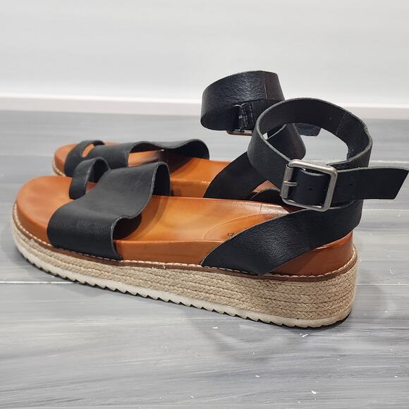 Lucky Brand Itolva Wedge Sandals Espadrille Leather Size 10 M Black - Picture 3 of 14